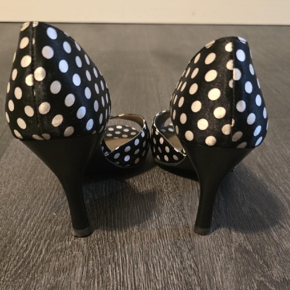 Reflex Black and White Polka Dot Peep Toe Heels - Picture 2 of 6